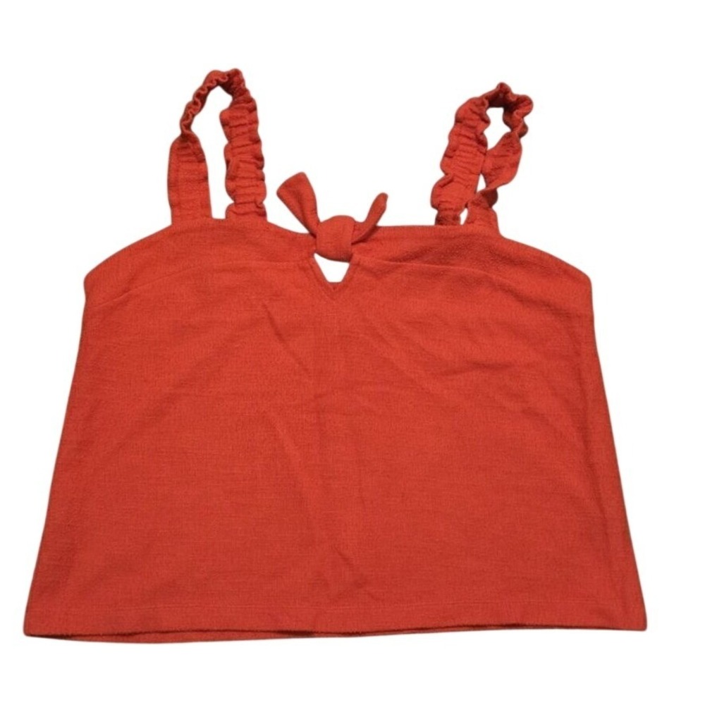 Madewell Red Textured Terry Cloth Ruffle Strap Tie Front Tank Top M0085 XL NEW